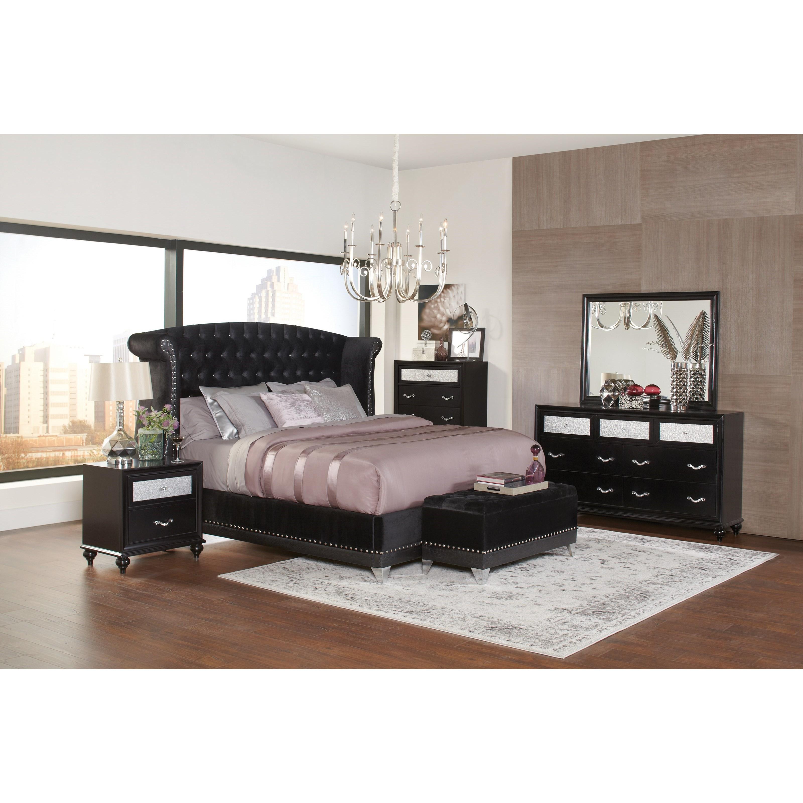  Size_Queen  -- Barzini 300643Q Upholstered Queen Wingback Bed - Black IMAGE 2