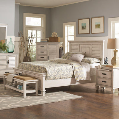  Size_Queen -- Franco 205331Q Wood Queen Panel Bed - Distressed White IMAGE 1