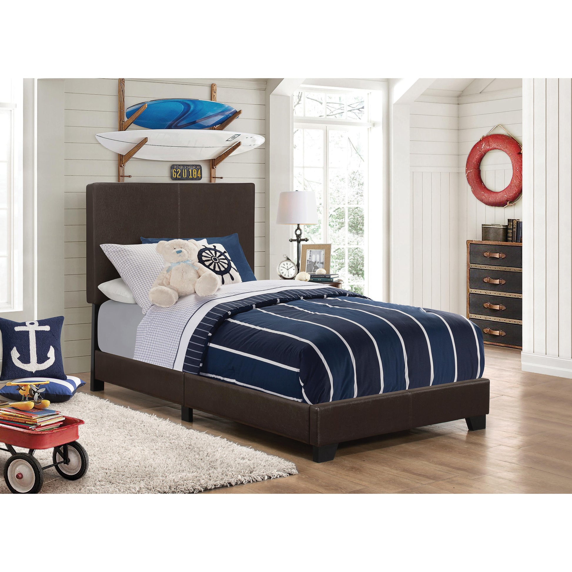  Size_Twin  -- Dorian 300762T Faux Leather Upholstered Twin Panel Bed - Brown IMAGE 2