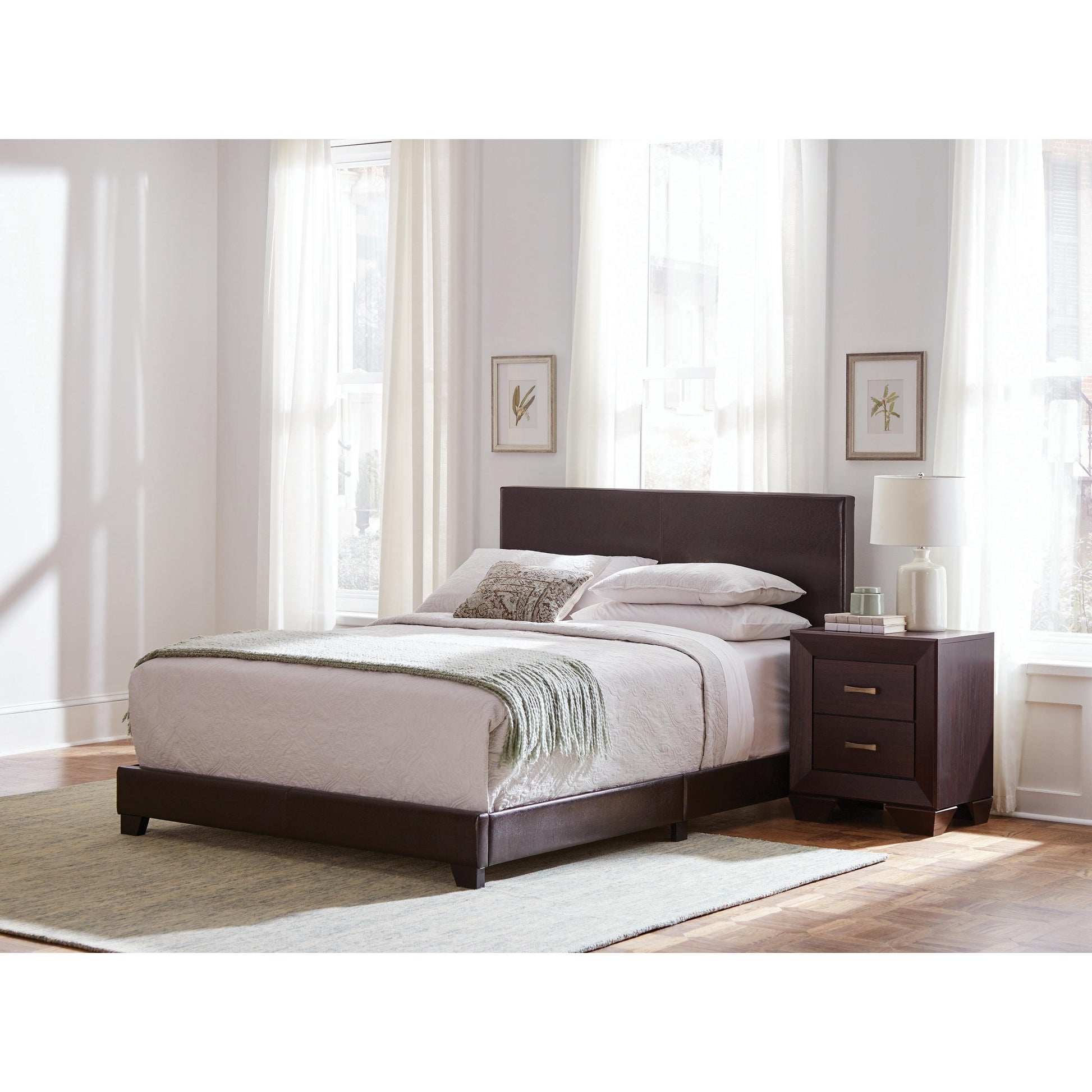  Size_Queen  -- Dorian 300762Q Faux Leather Upholstered Queen Panel Bed - Brown IMAGE 2