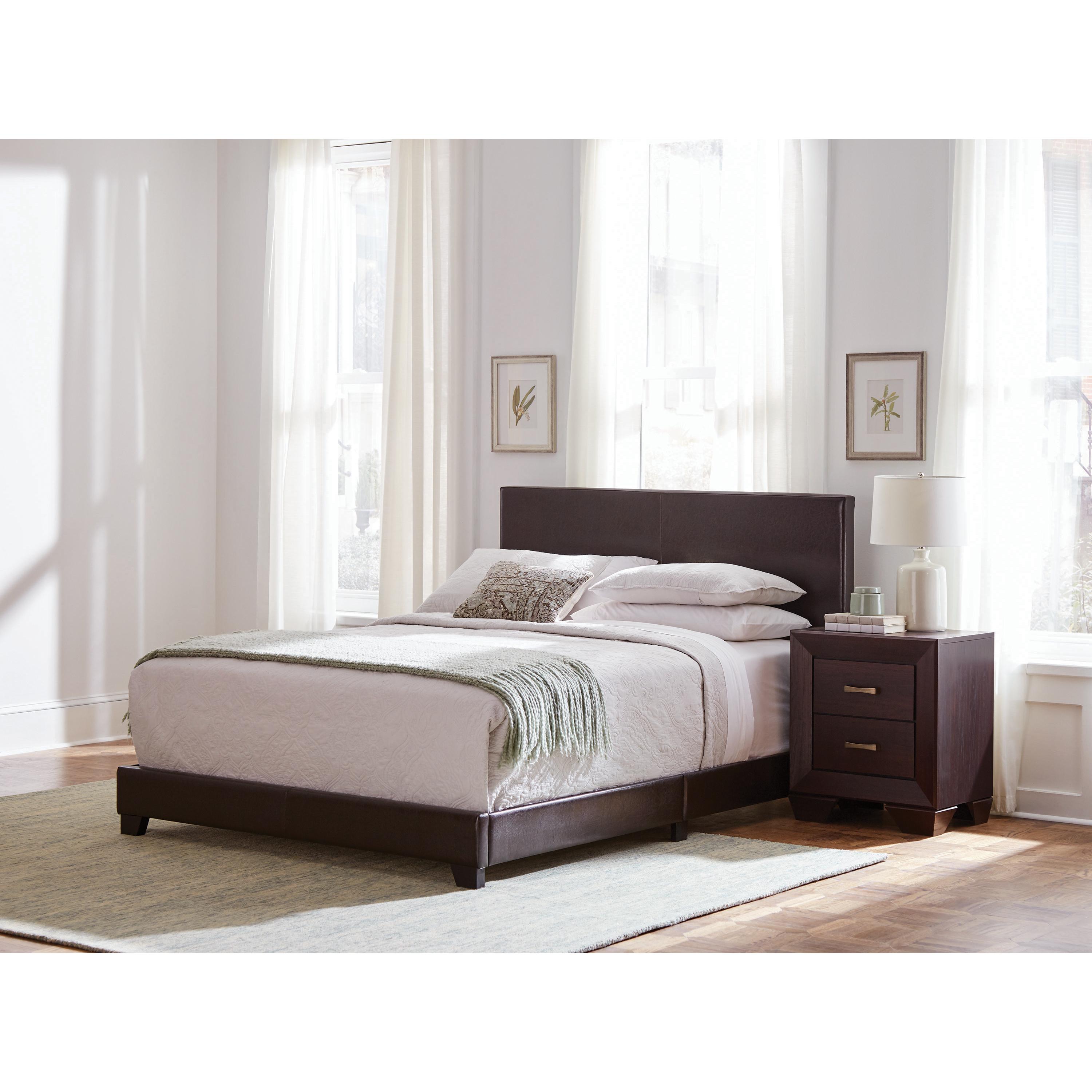  Size_Queen  -- Dorian 300762Q Faux Leather Upholstered Queen Panel Bed - Brown IMAGE 2