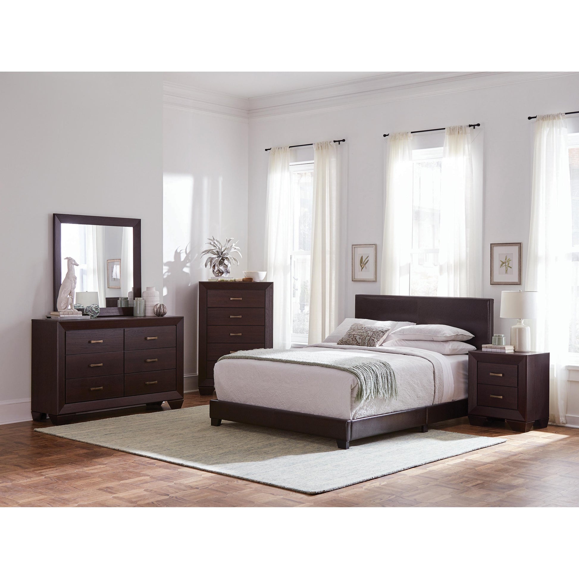  Size_Queen  -- Dorian 300762Q Faux Leather Upholstered Queen Panel Bed - Brown IMAGE 4