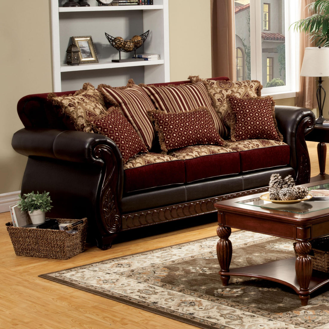 Furniture of America Franklin Stationary Fabric and Leather Look Sofa SM6106N-SF IMAGE 1