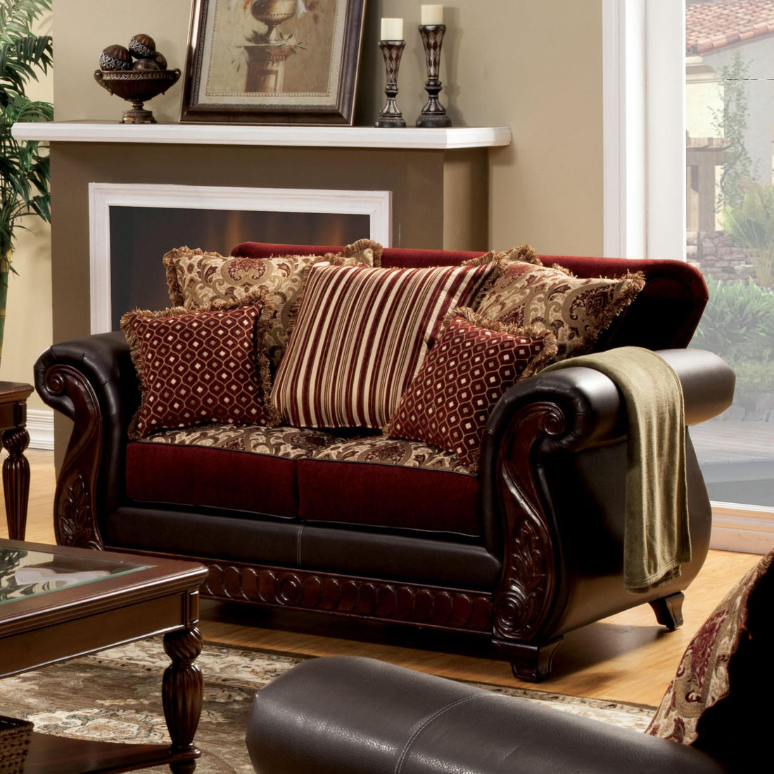  Furniture of America Franklin Stationary Fabric and Leather Look Loveseat SM6106N-LV IMAGE 1
