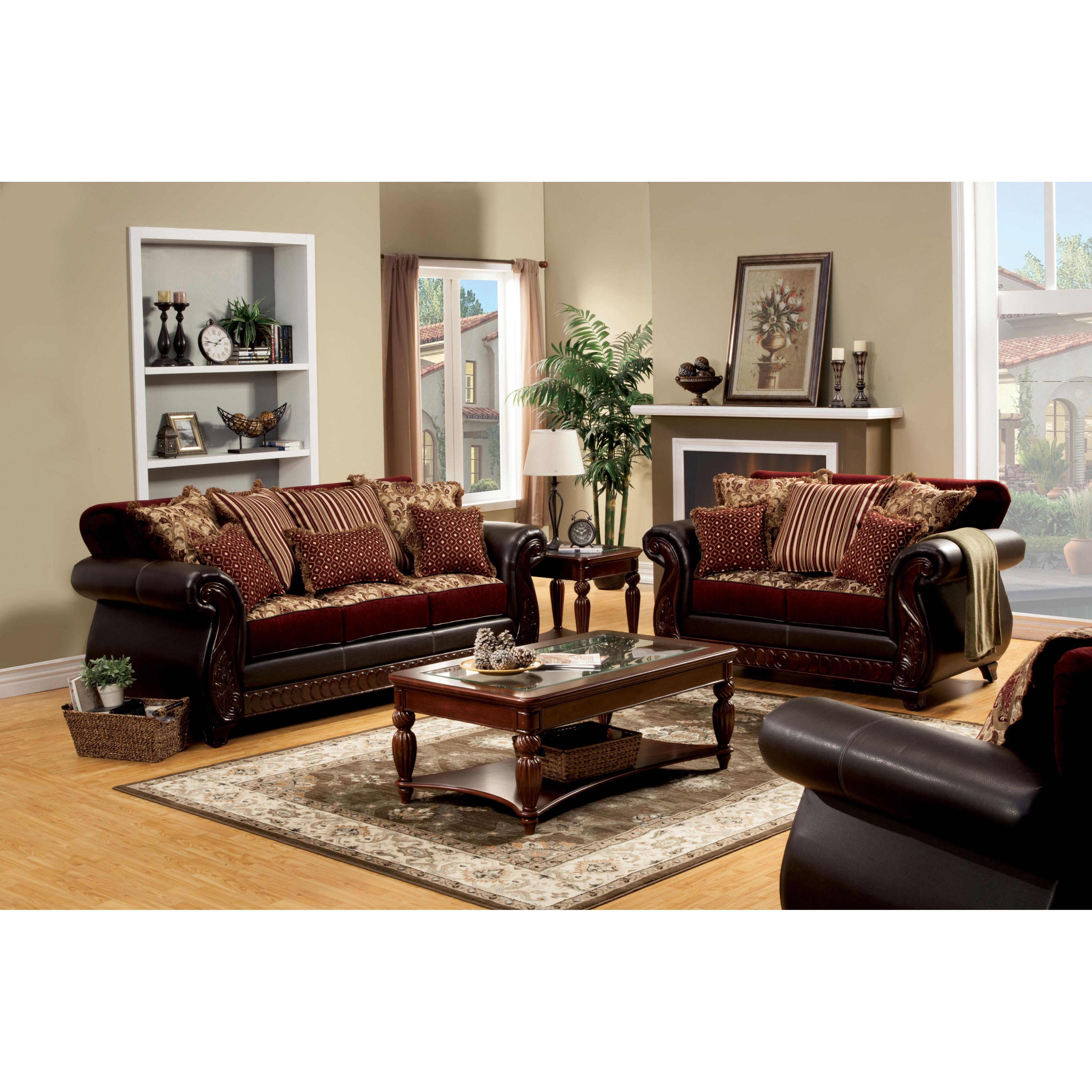  Furniture of America Franklin Stationary Fabric and Leather Look Loveseat SM6106N-LV IMAGE 4