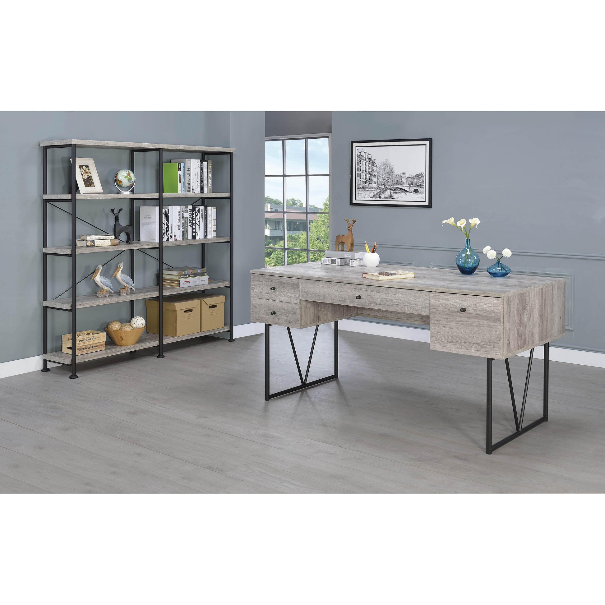  Coaster Furniture Analiese 801999 63-inch 4-Drawer Writing Desk - Grey Driftwood IMAGE 8