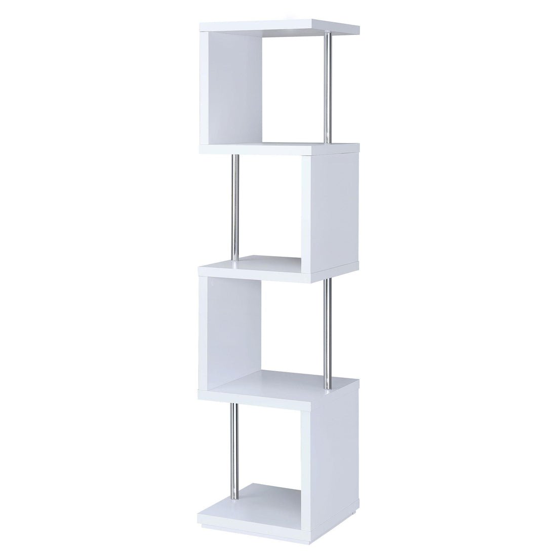  Coaster Furniture Baxter 801418 67-inch 4-shelf Bookshelf - White and Chrome IMAGE 1