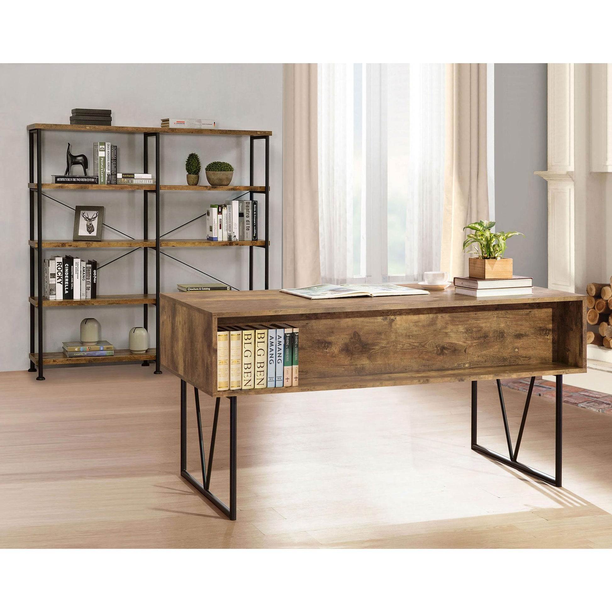  Coaster Furniture Analiese 801543 63-inch 4-shelf Double Bookshelf - Rustic Nutmeg IMAGE 8