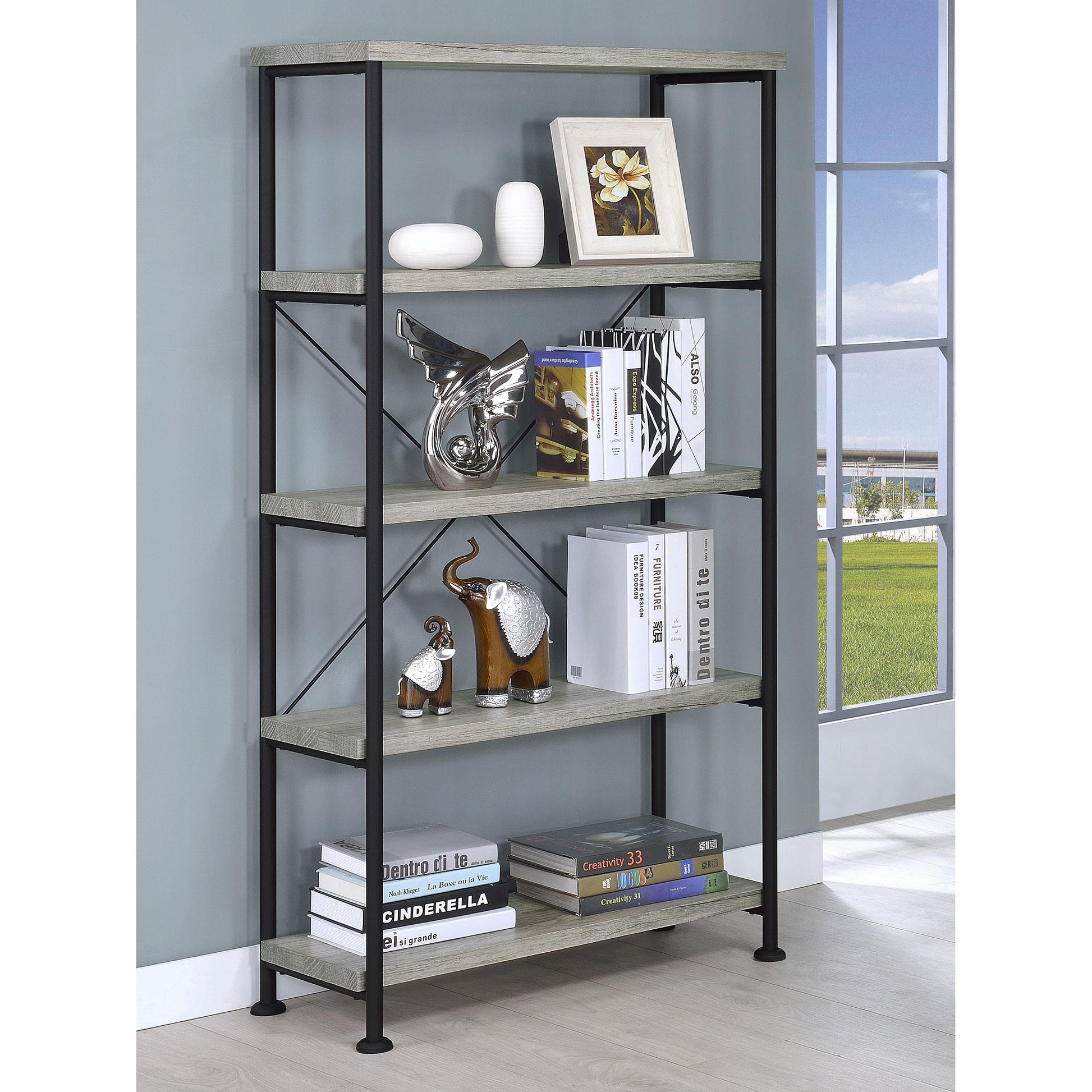  Coaster Furniture Analiese 801546 63-inch 4-shelf Bookshelf - Grey Driftwood IMAGE 7