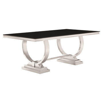  Coaster Furniture Antoine 107871 Rectangular 95-inch Glass Top Dining Table - Black IMAGE 1