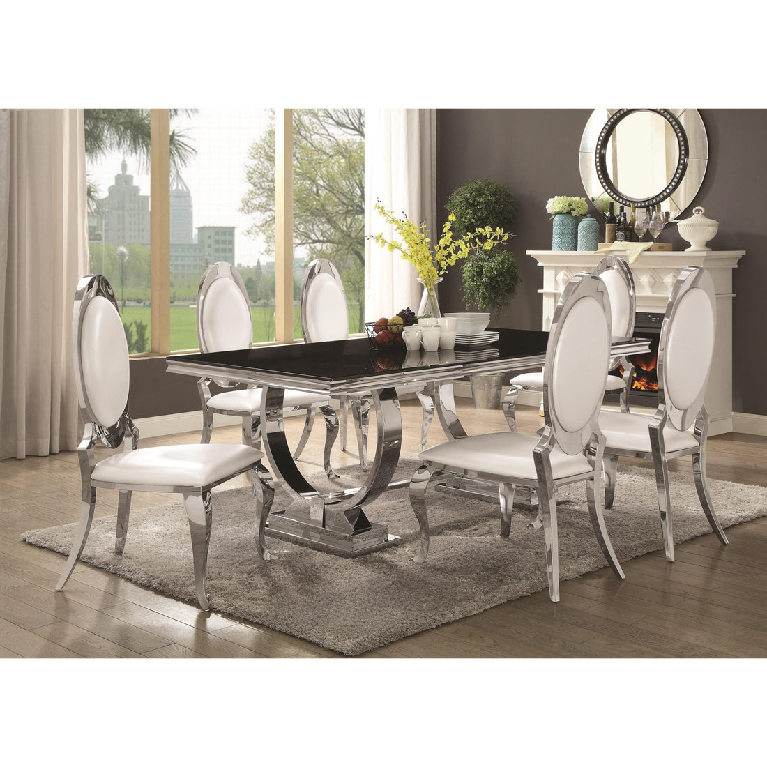  Coaster Furniture Antoine 107871 Rectangular 95-inch Glass Top Dining Table - Black IMAGE 1