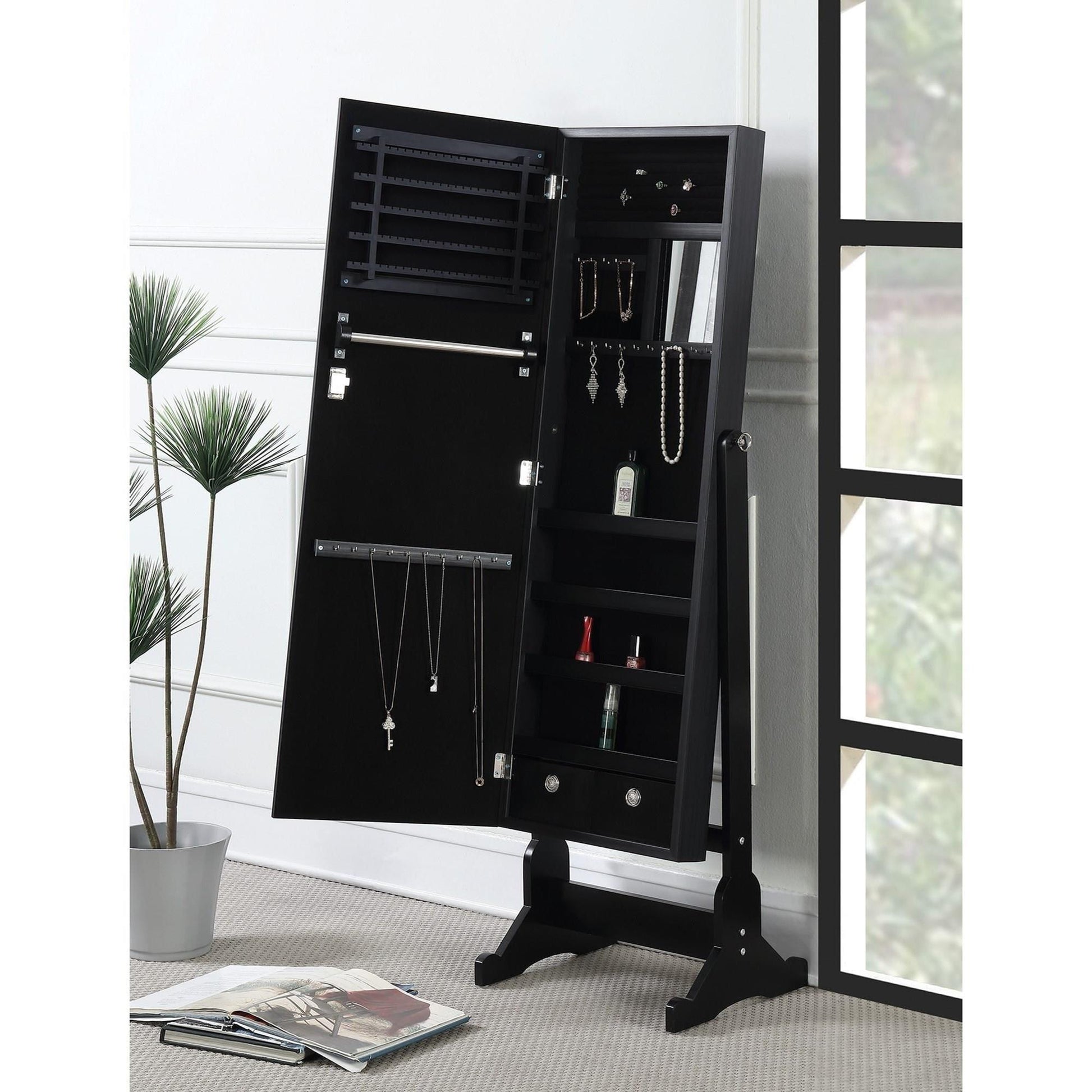 Coaster Furniture Tutuola 904039 Cheval Mirror with Jewelry Storage - Black IMAGE 4