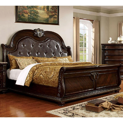  Color_Brown Cherry  Size_King  -- Furniture of America Fromberg King Upholstered Sleigh Bed IMAGE 1