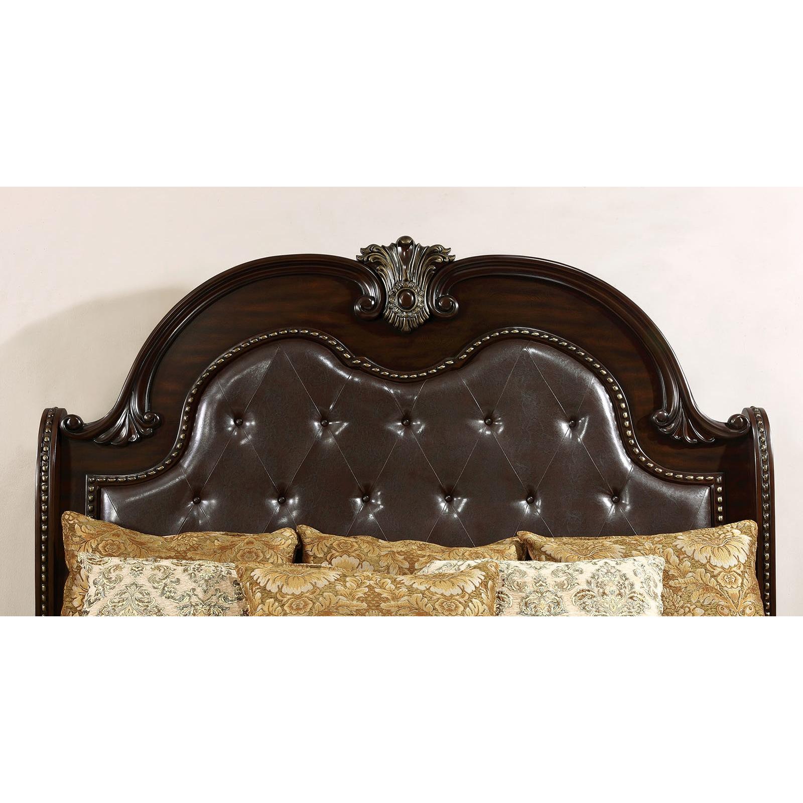  Color_Brown Cherry  Size_King  -- Furniture of America Fromberg King Upholstered Sleigh Bed IMAGE 2