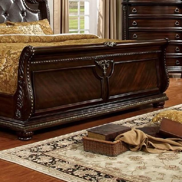  Color_Brown Cherry  Size_King  -- Furniture of America Fromberg King Upholstered Sleigh Bed IMAGE 3