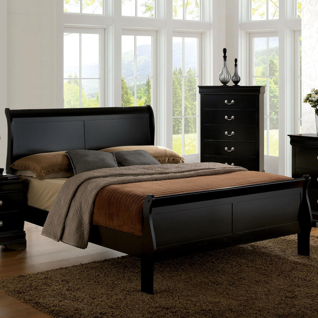  Furniture of America Louis Philippe Twin Sleigh Bed CM7866BK-T-BED IMAGE 1