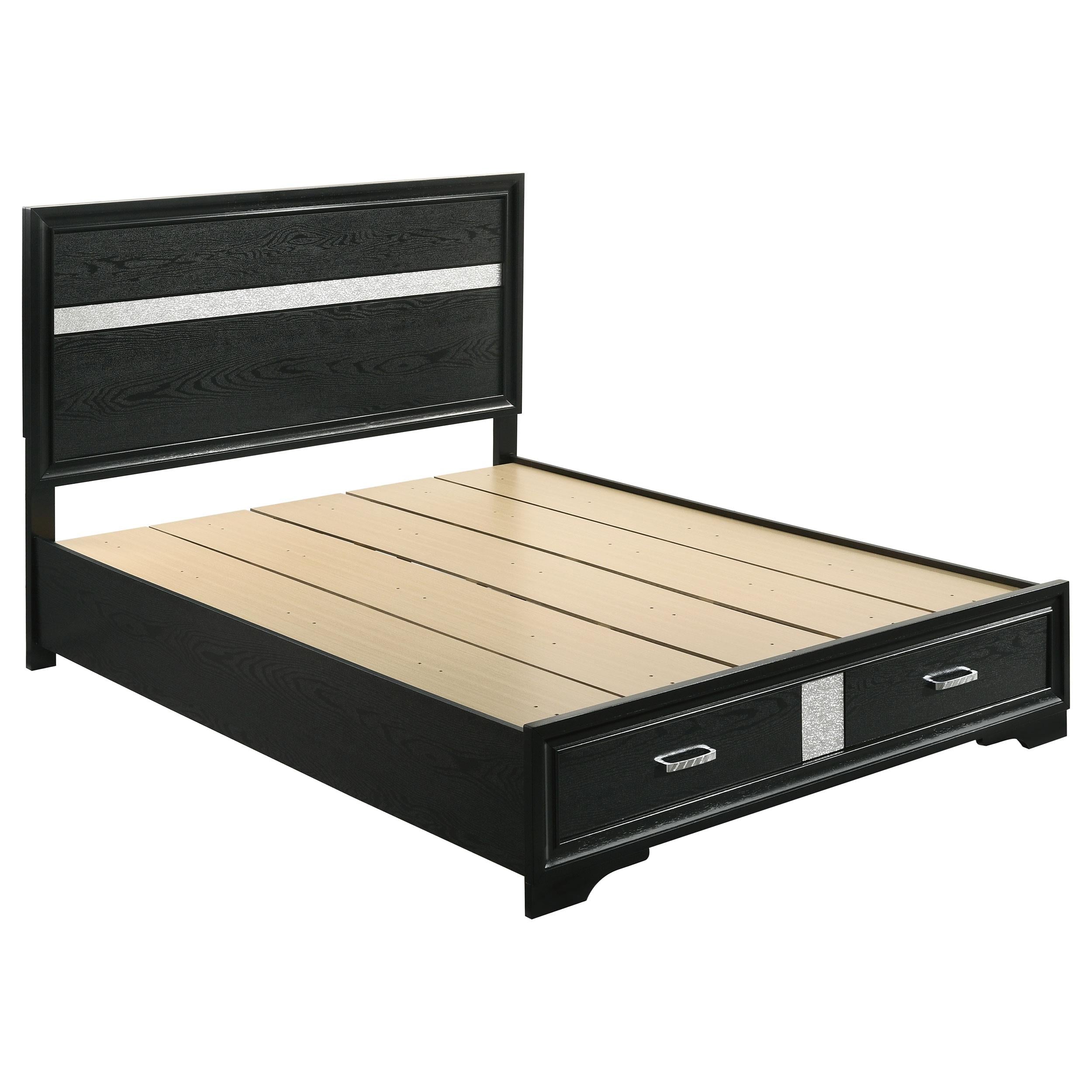  Size_Queen  -- Miranda 206361Q 51-inch Wood Queen Storage Panel Bed - Black IMAGE 1