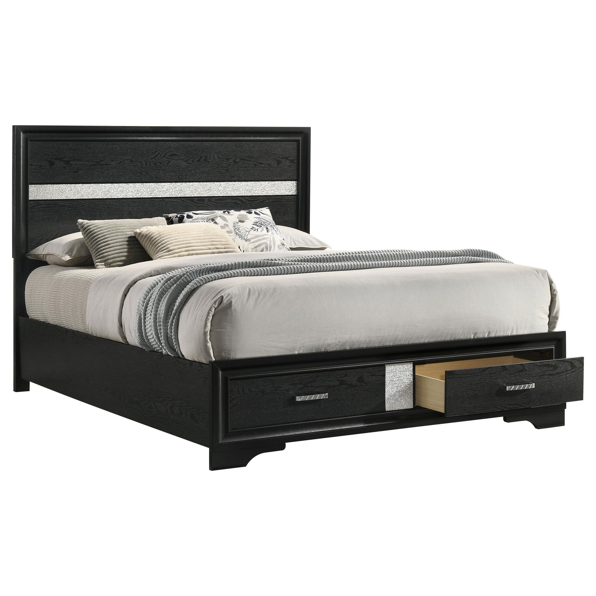  Size_Queen  -- Miranda 206361Q 51-inch Wood Queen Storage Panel Bed - Black IMAGE 2