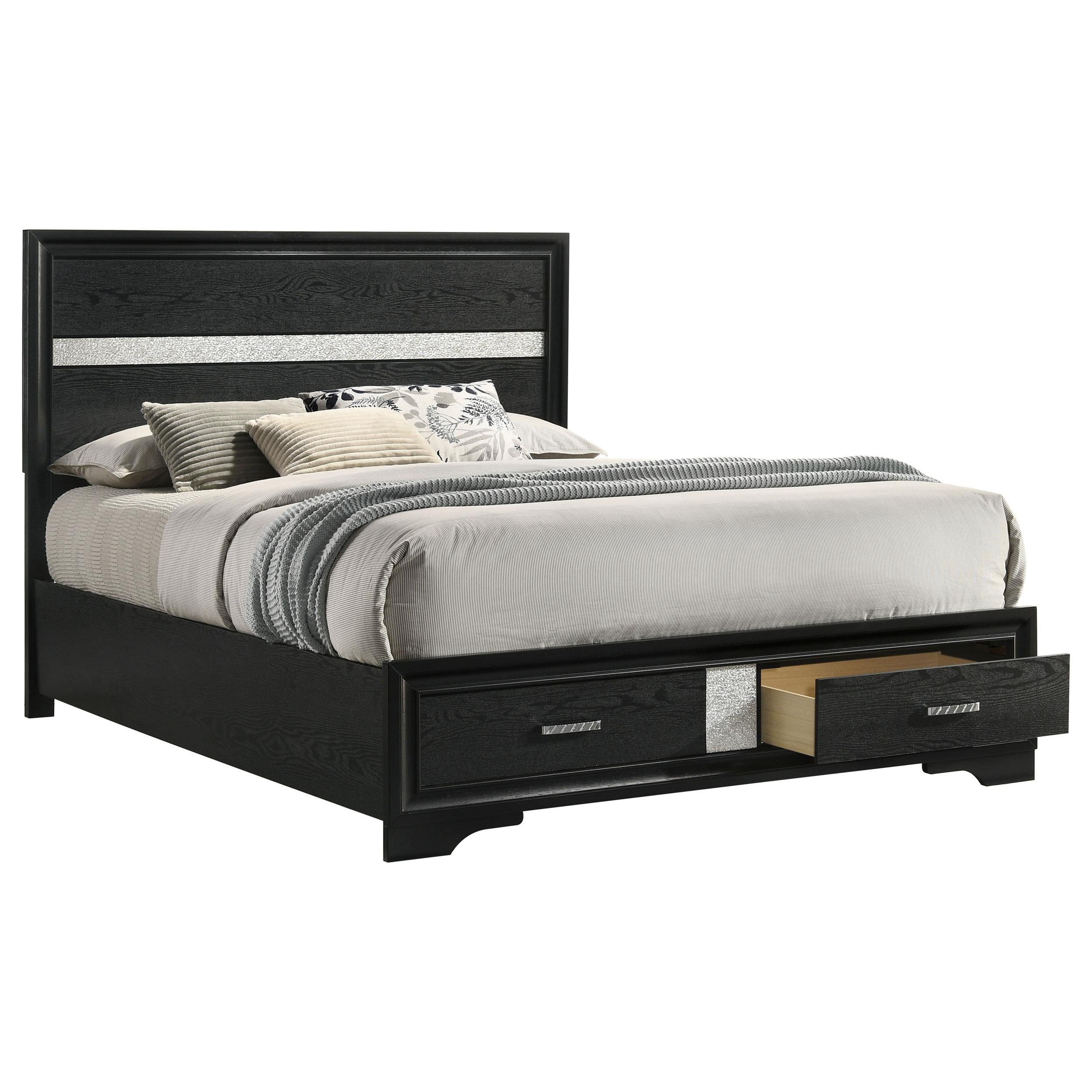  Size_Queen  -- Miranda 206361Q 51-inch Wood Queen Storage Panel Bed - Black IMAGE 2