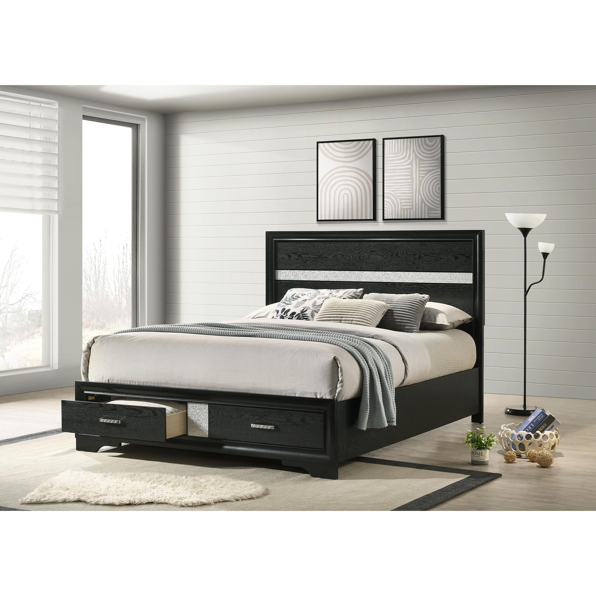  Size_Queen  -- Miranda 206361Q 51-inch Wood Queen Storage Panel Bed - Black IMAGE 6