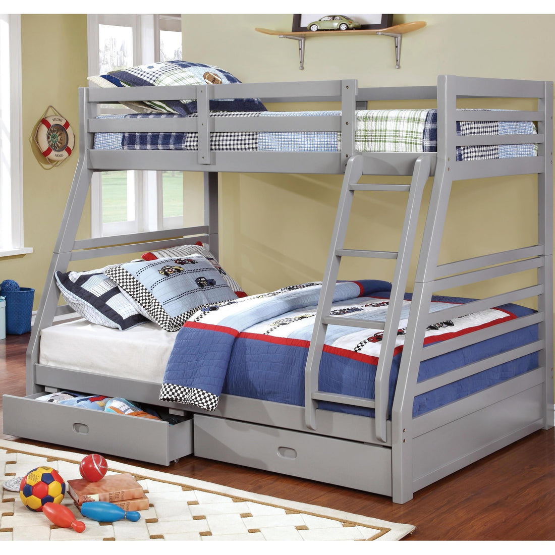  Furniture of America California CM-BK588GY Twin/Full Bunk Bed, Gray IMAGE 1