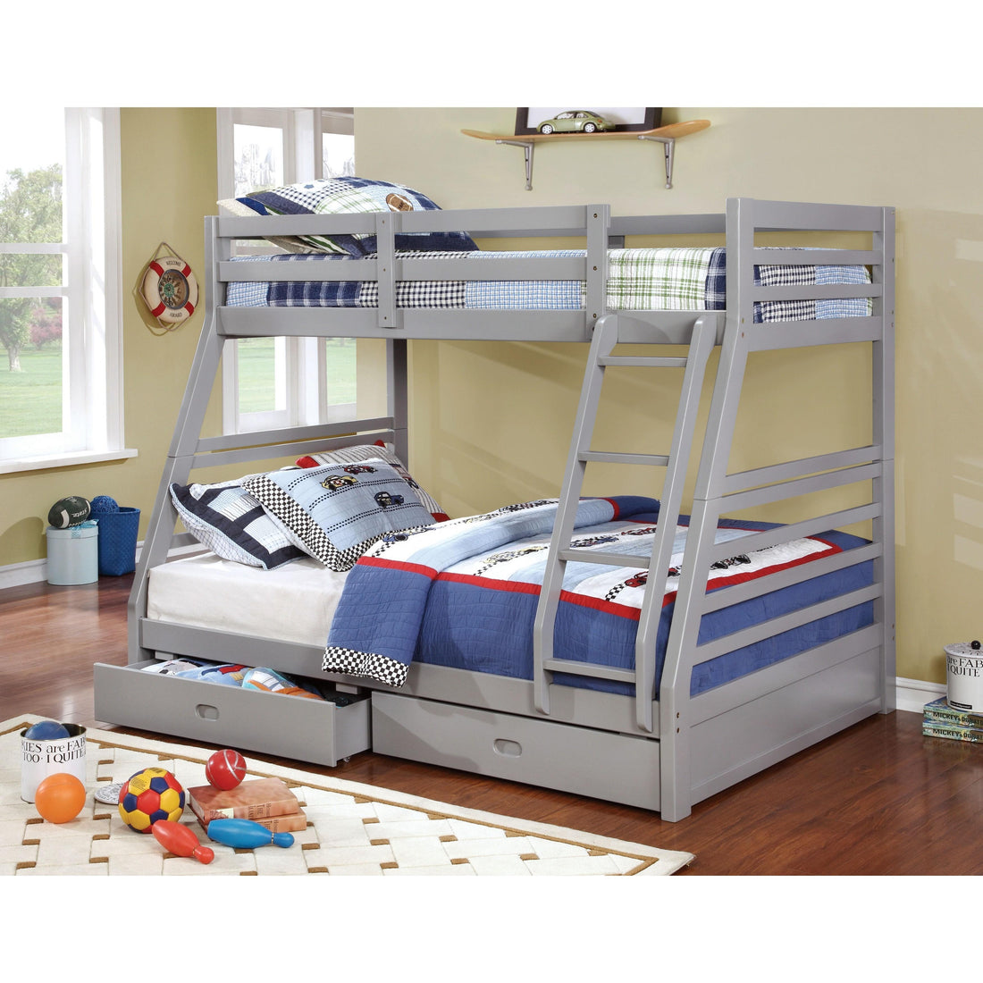  Furniture of America California CM-BK588GY Twin/Full Bunk Bed, Gray IMAGE 1