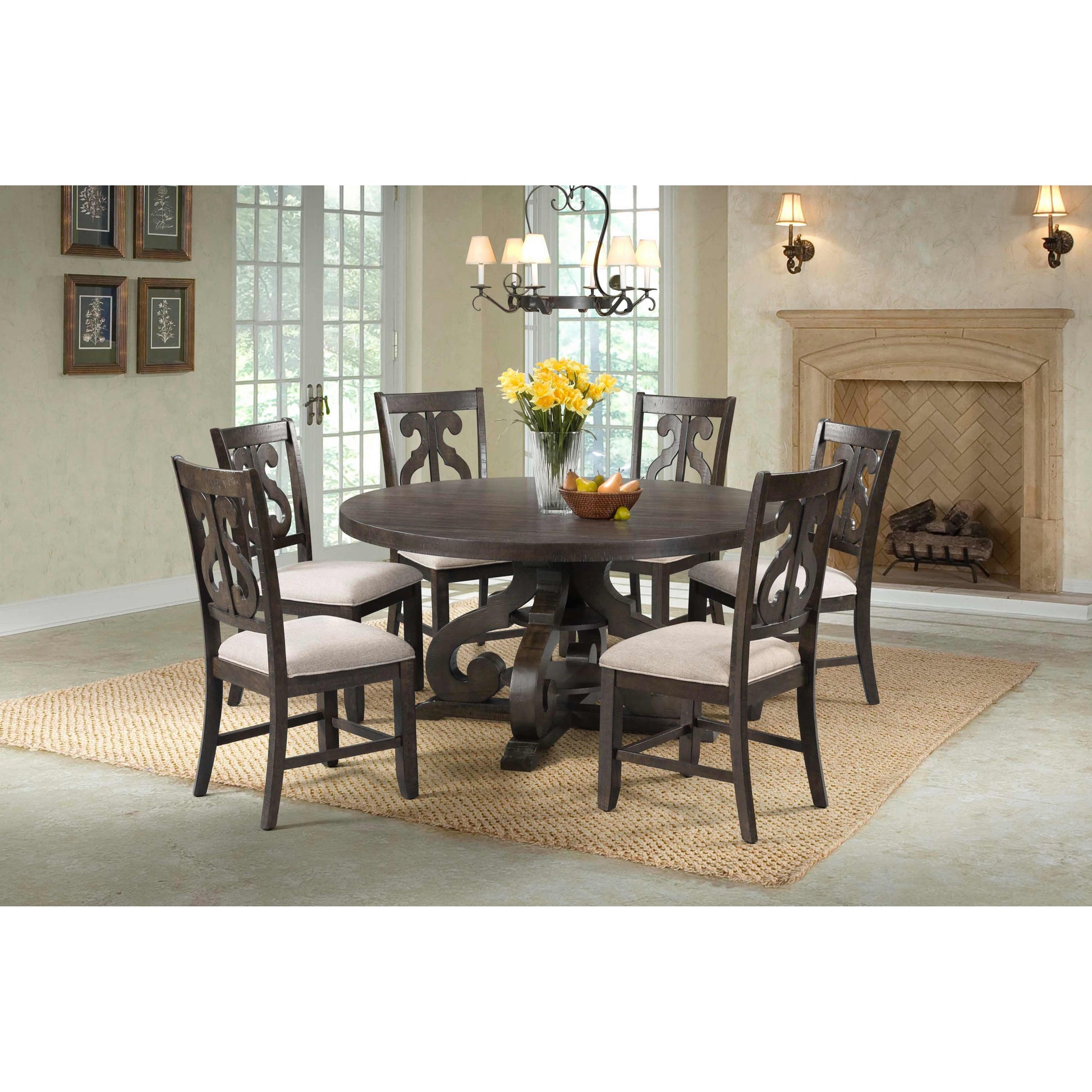  Elements International Round Stone Dining Table with Pedestal Base DST180DT IMAGE 5