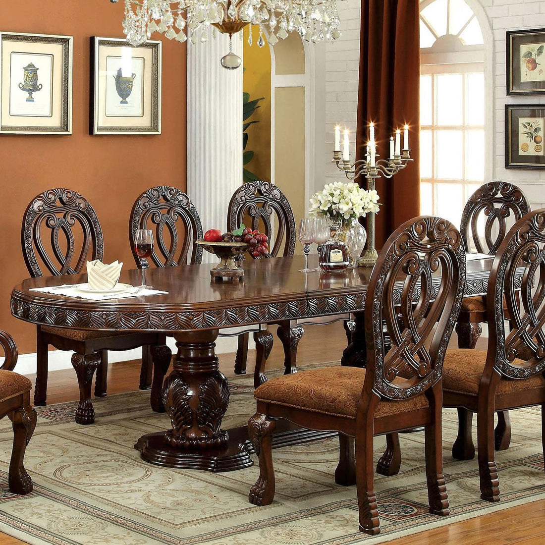  Furniture of America Oval Wyndmere Dining Table with Pedestal Base CM3186CH-T-TABLE IMAGE 1