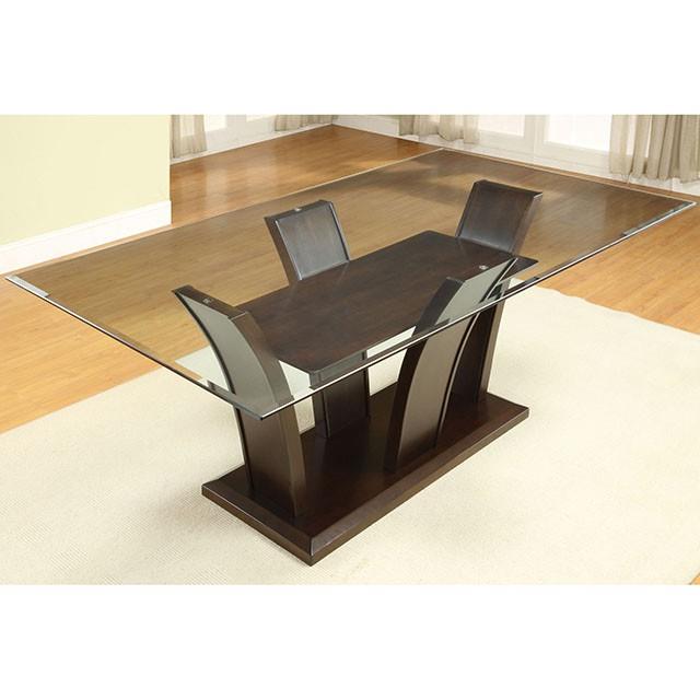  Furniture of America Manhattan Dining Table with Glass Top and Pedestal Base CM3710T-TABLE IMAGE 3