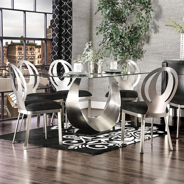  Furniture of America Orla Dining Table with Glass Top and Pedestal Base CM3726T-TABLE IMAGE 1
