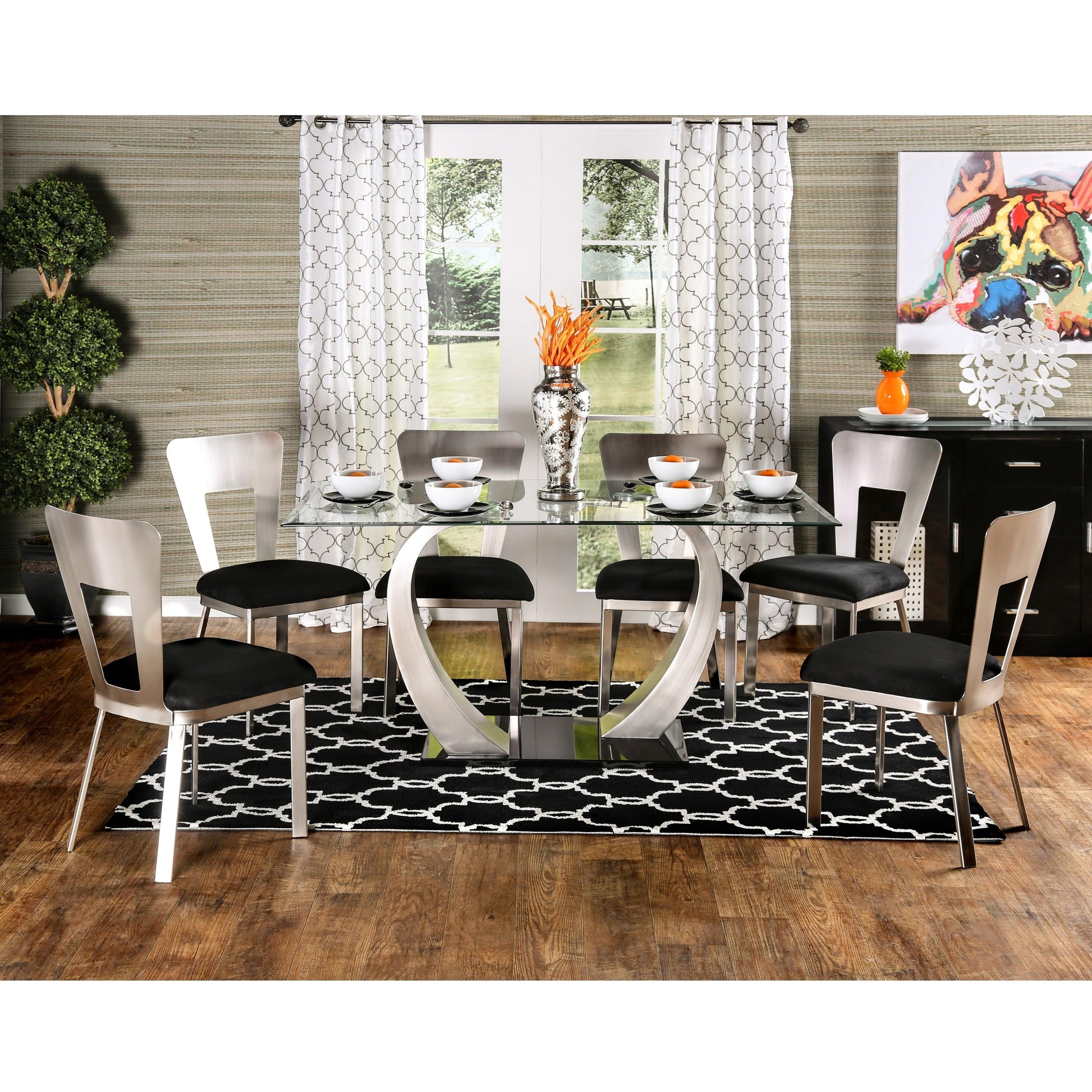  Furniture of America Nova Dining Table with Glass Top and Pedestal Base CM3728T-TABLE IMAGE 8
