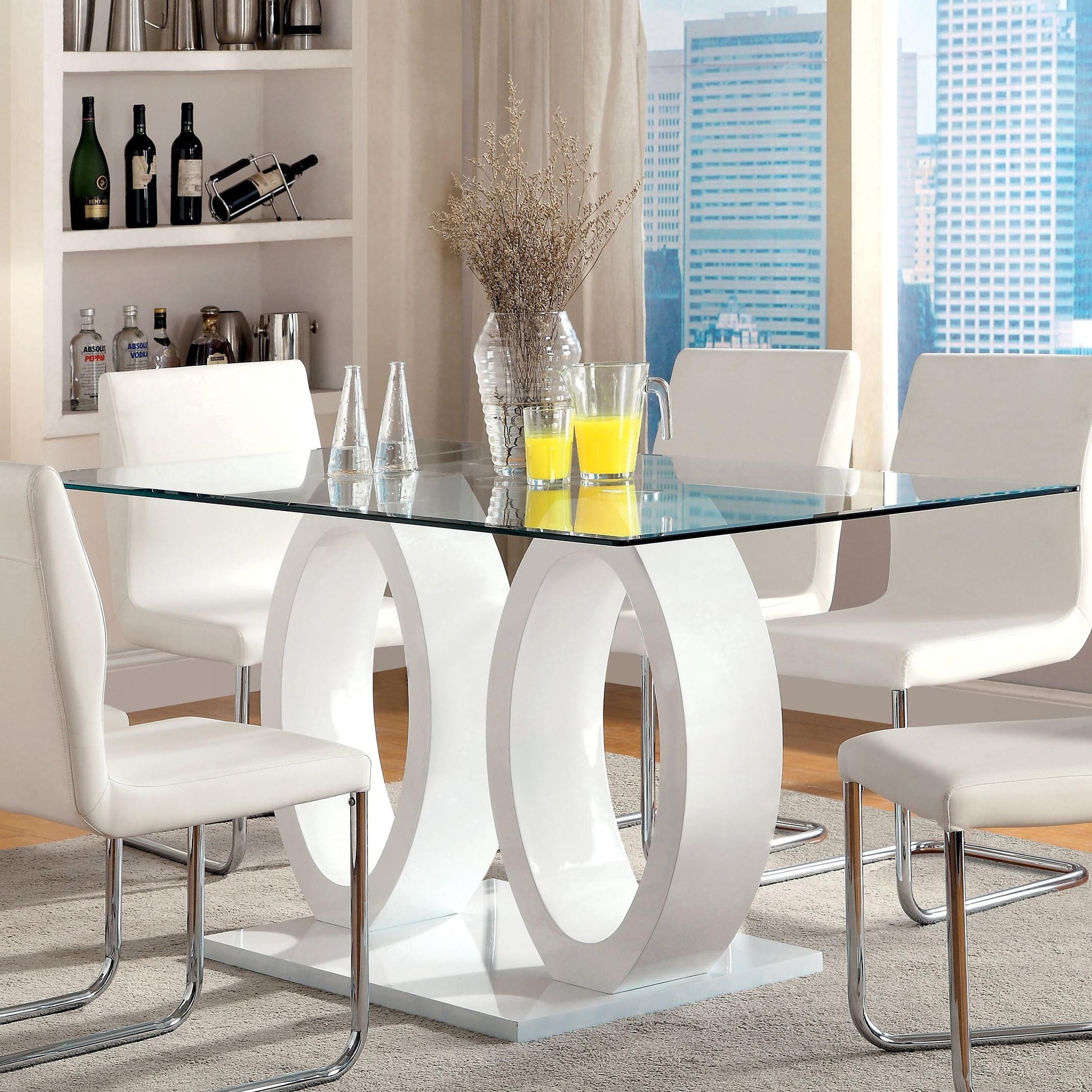  Furniture of America Square Lodia Dining Table with Glass Top and Pedestal Base CM3825WH-T-TABLE IMAGE 1