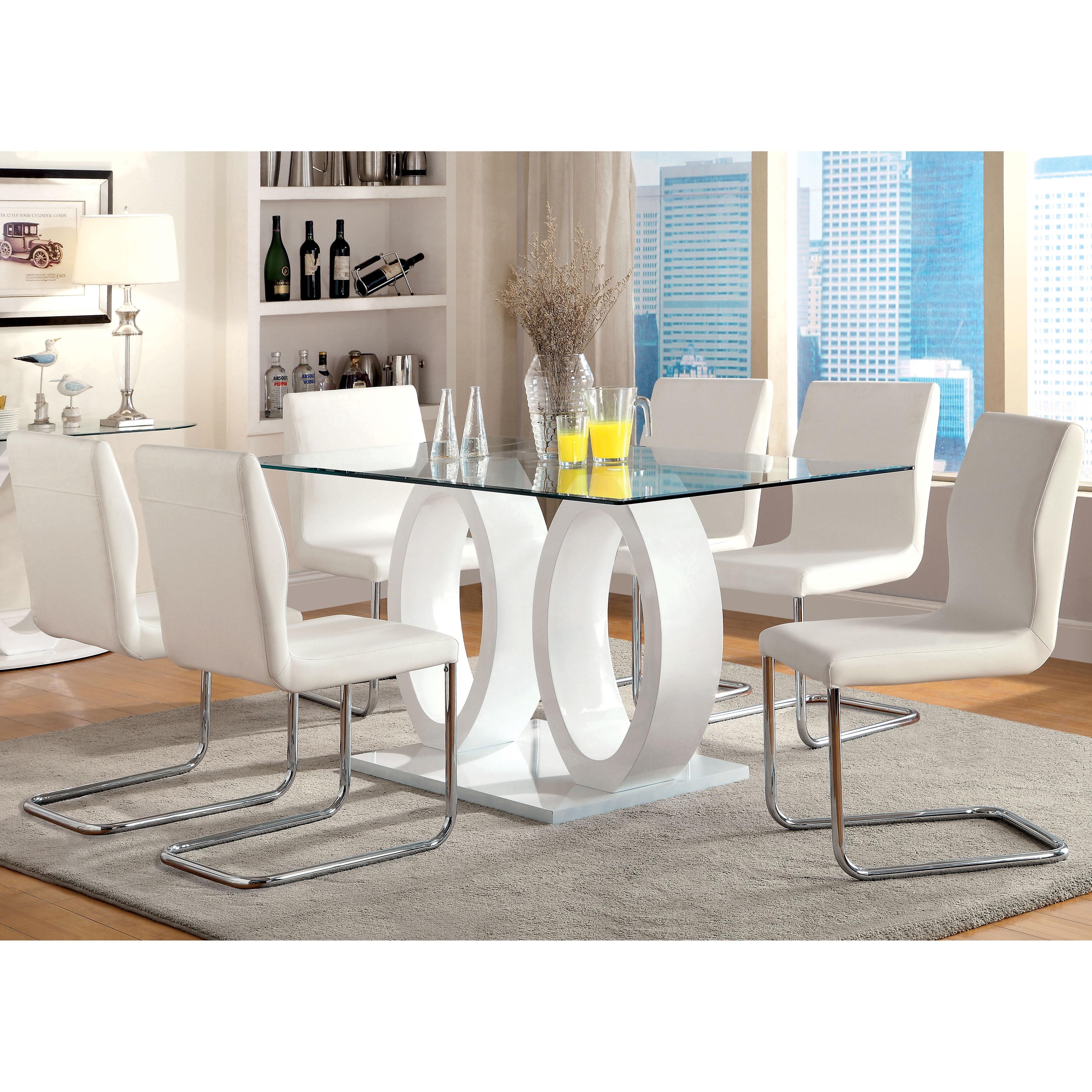  Furniture of America Square Lodia Dining Table with Glass Top and Pedestal Base CM3825WH-T-TABLE IMAGE 3