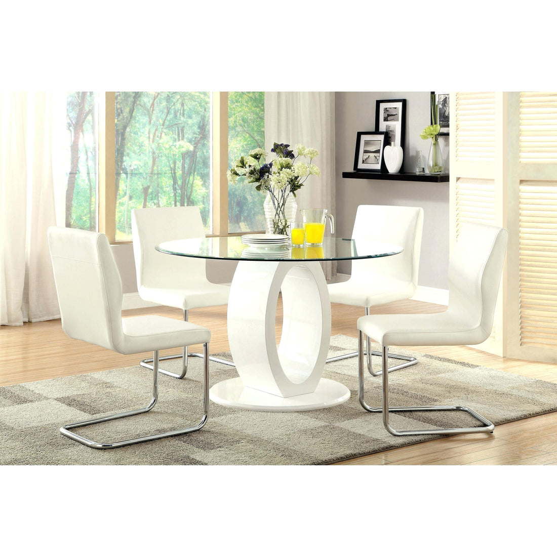  Furniture of America Round Lodia Dining Table with Glass Top and Pedestal Base CM3825WH-RT-TABLE IMAGE 1
