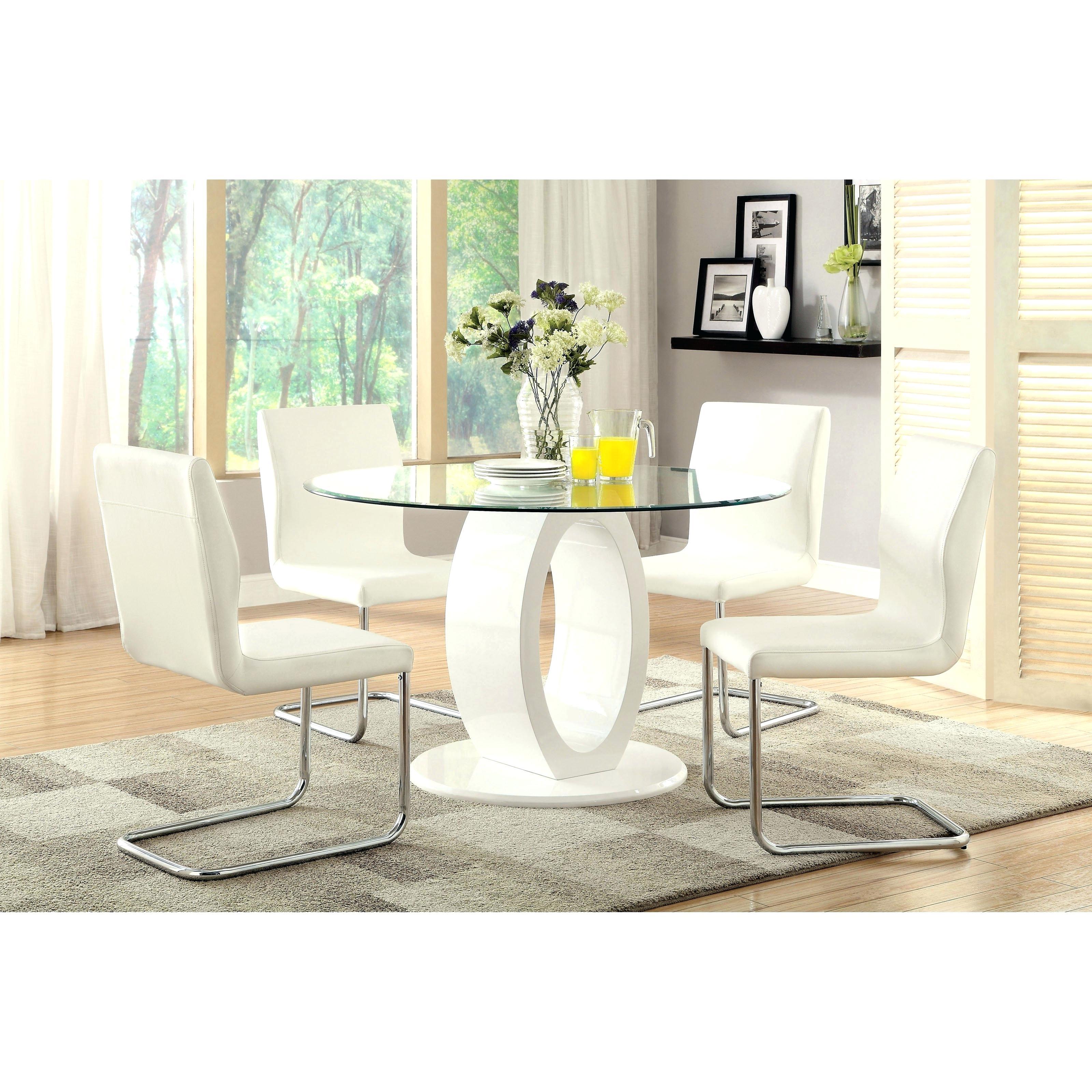  Furniture of America Round Lodia Dining Table with Glass Top and Pedestal Base CM3825WH-RT-TABLE IMAGE 2