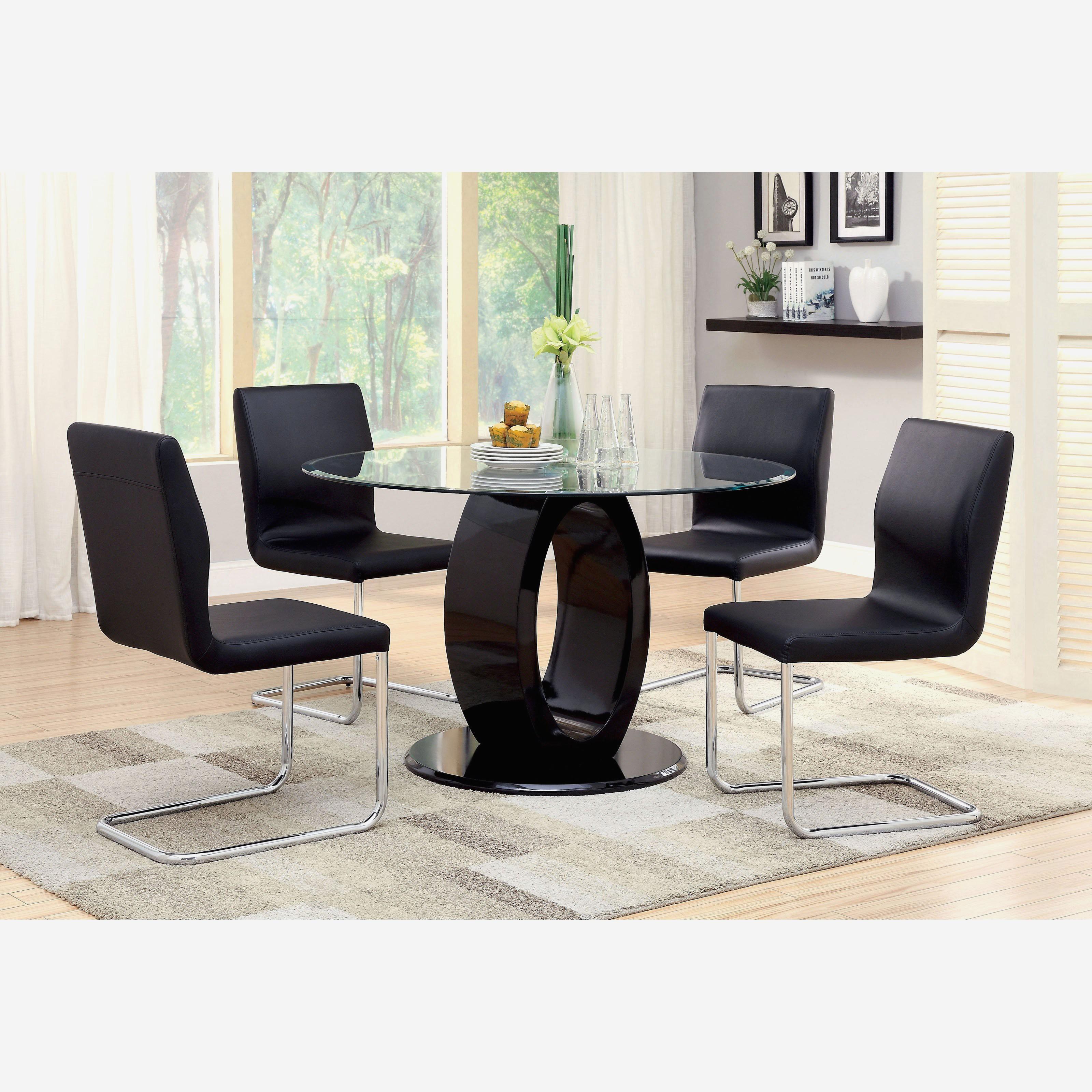  Furniture of America Round Lodia Dining Table with Glass Top and Pedestal Base CM3825BK-RT-TABLE IMAGE 2