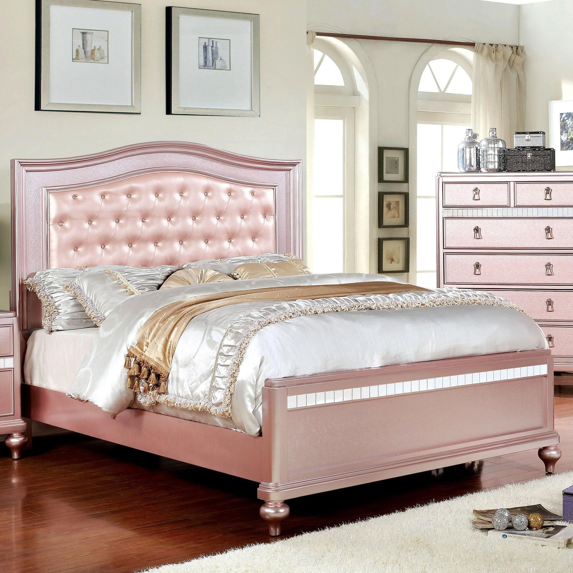  Color_Rose Gold  Size_Queen  -- Ariston Upholstered Panel Bed IMAGE 2