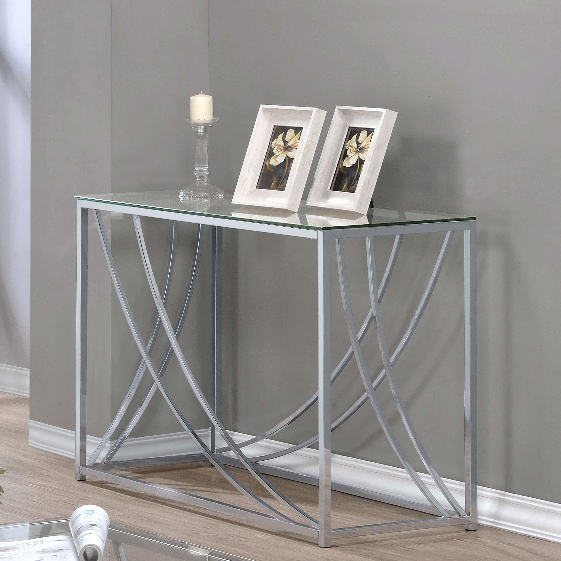  Coaster Furniture Lille 720499 Glass Top Entryway Sofa Console Table Accents - Chrome IMAGE 4