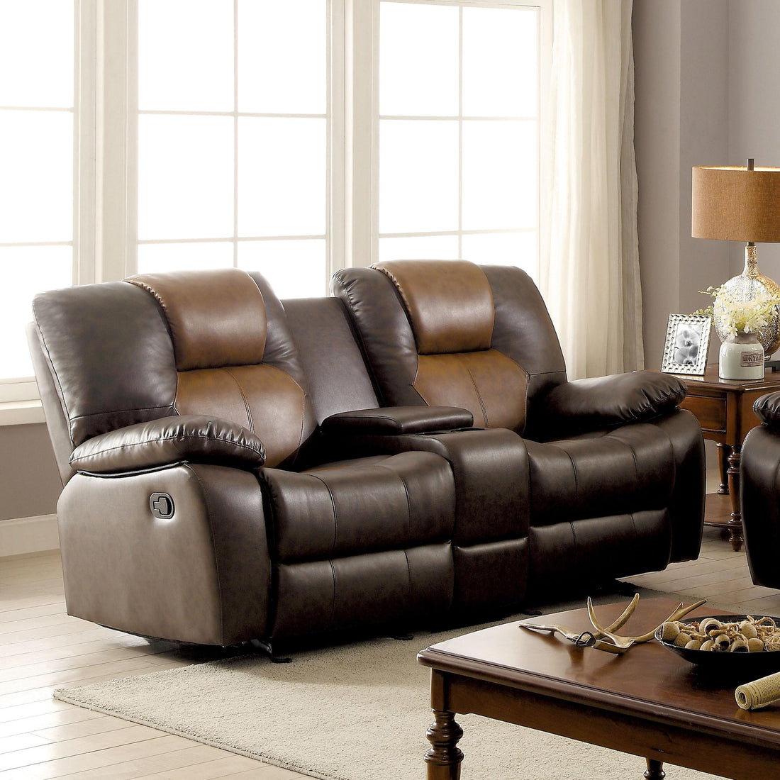  Furniture of America Pollux Reclining Leatherette Loveseat with Console CM6864-LV IMAGE 1
