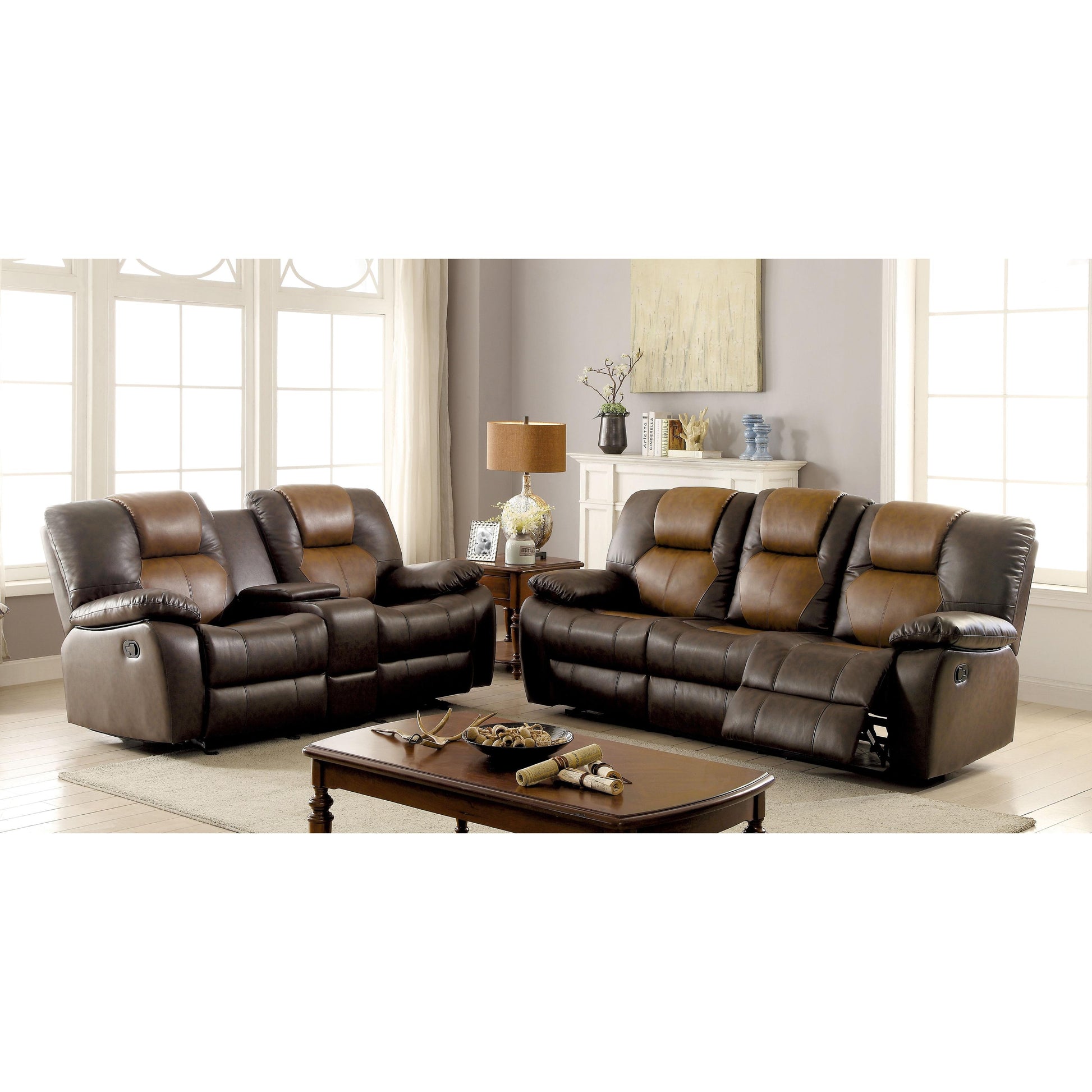  Furniture of America Pollux Reclining Leatherette Loveseat with Console CM6864-LV IMAGE 4
