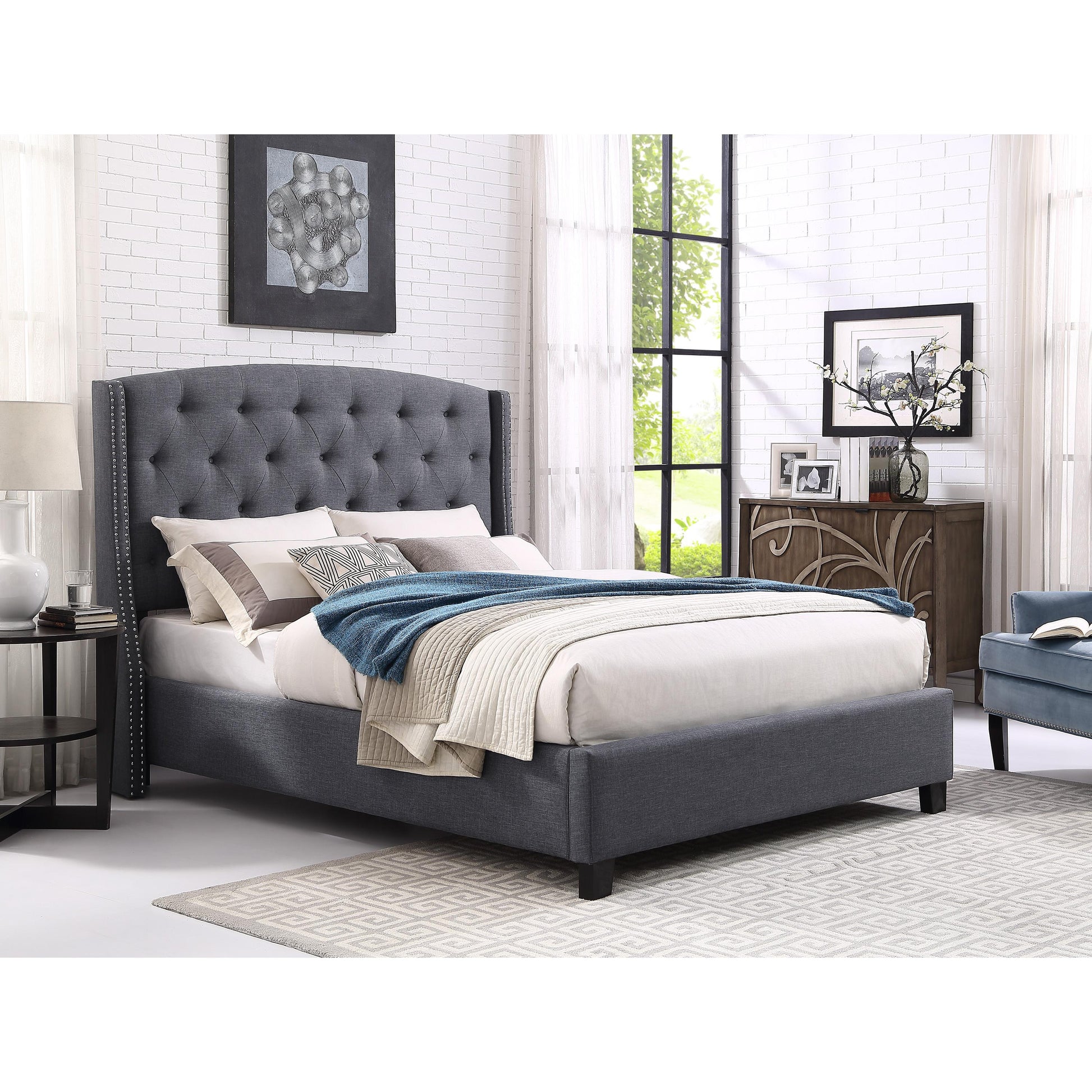  Size_Queen  -- Eva Upholstered Platform Bed IMAGE 4