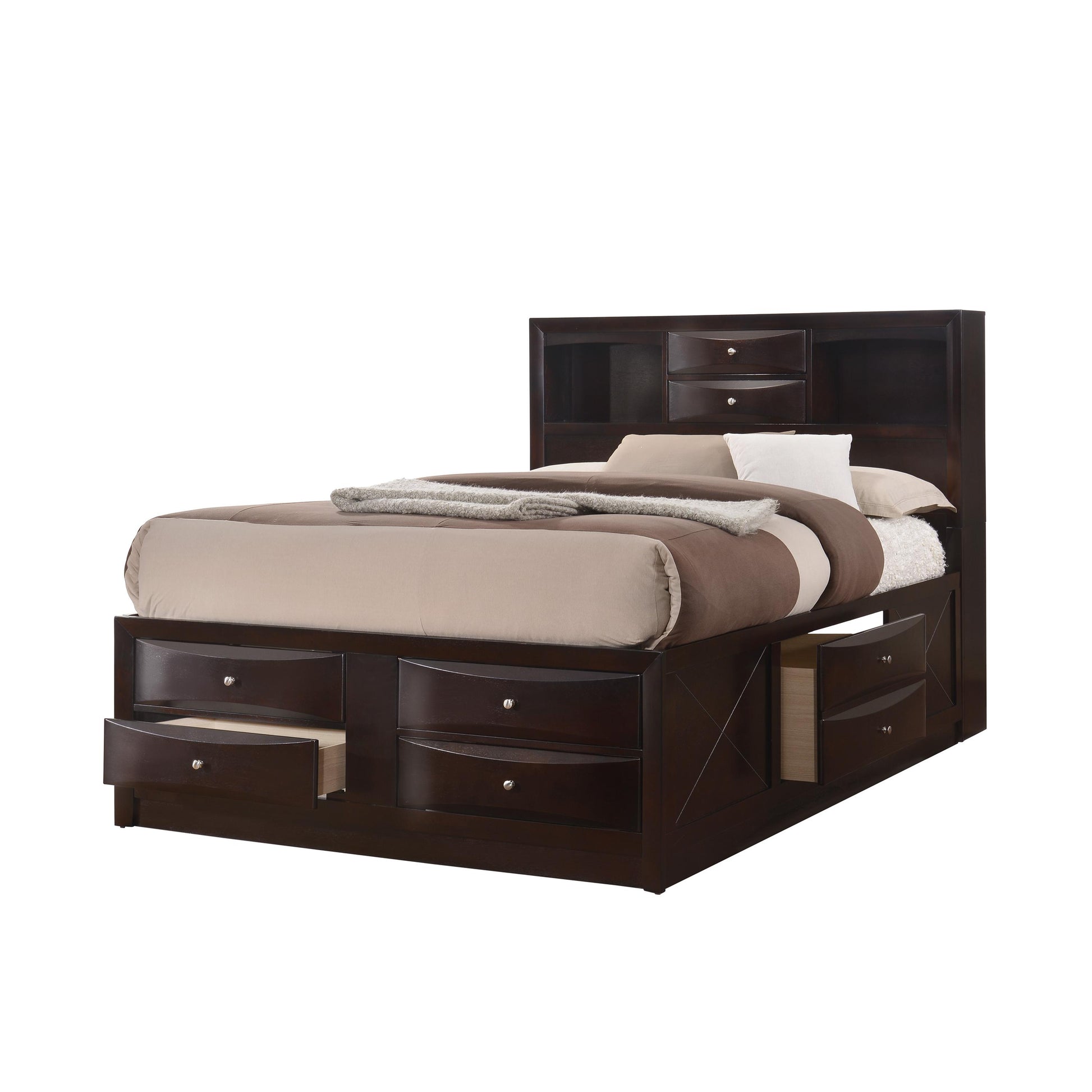  Size_Queen  -- Emily B4265-Q Queen Bookcase Bed with Storage IMAGE 1
