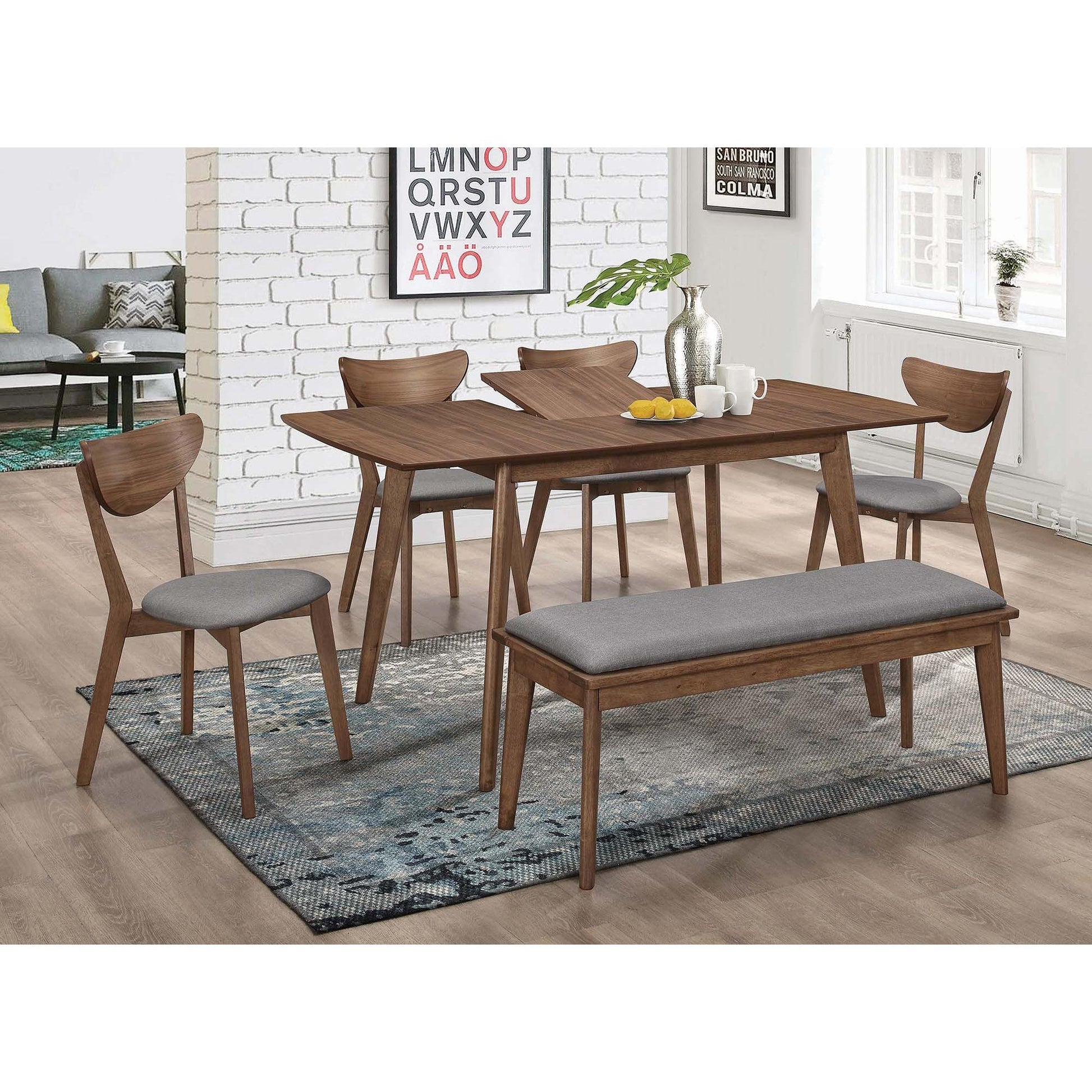  Coaster Furniture Alfredo 108083 Upholstered Dining Bench - Grey and Natural Walnut IMAGE 4