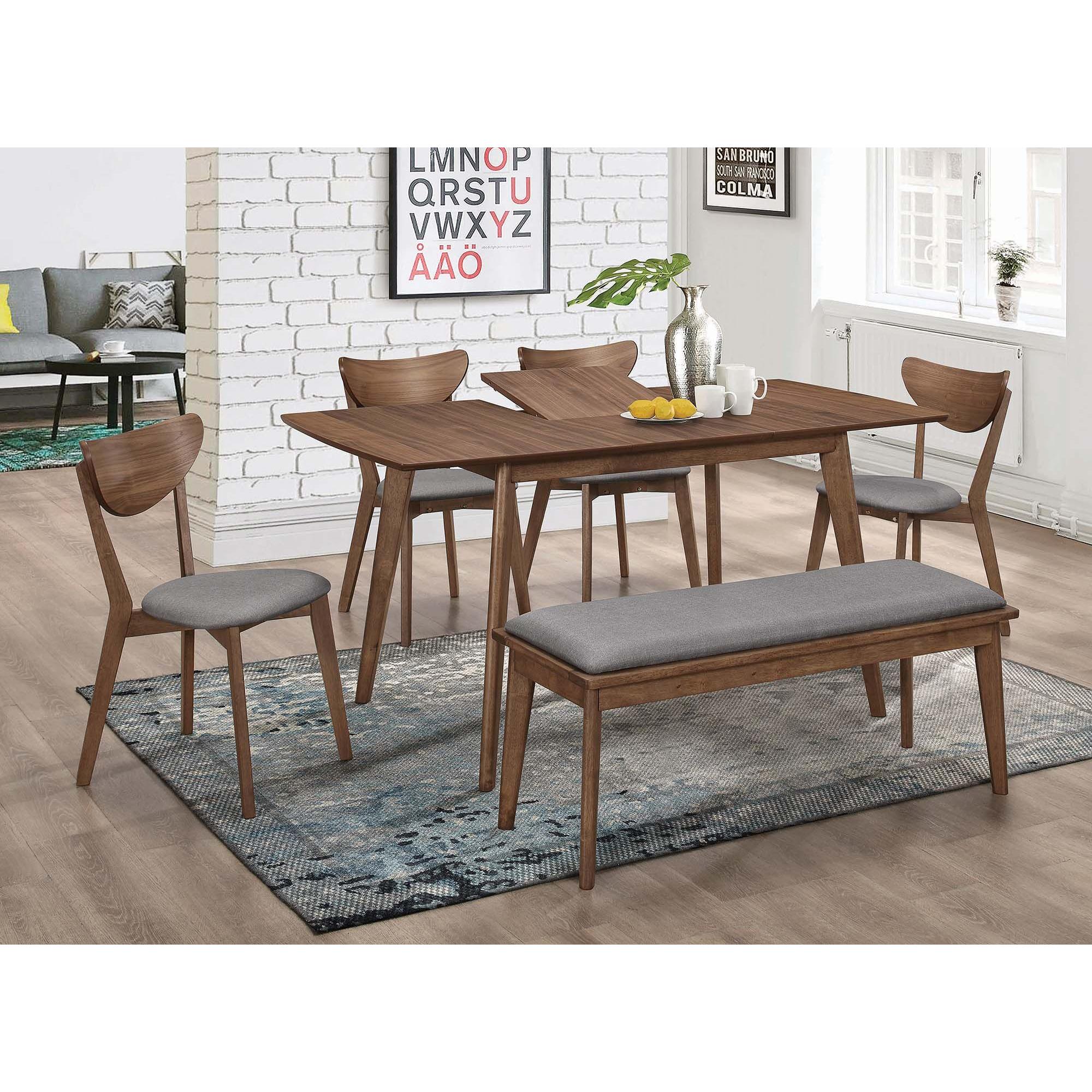  Coaster Furniture Alfredo 108083 Upholstered Dining Bench - Grey and Natural Walnut IMAGE 4