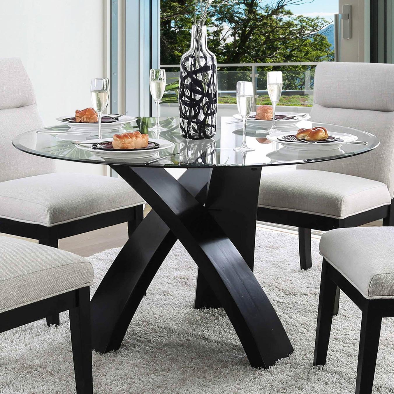  Furniture of America Round Jasmin Dining Table with Glass Top CM3393RT-TABLE IMAGE 1