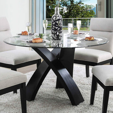  Furniture of America Round Jasmin Dining Table with Glass Top CM3393RT-TABLE IMAGE 1