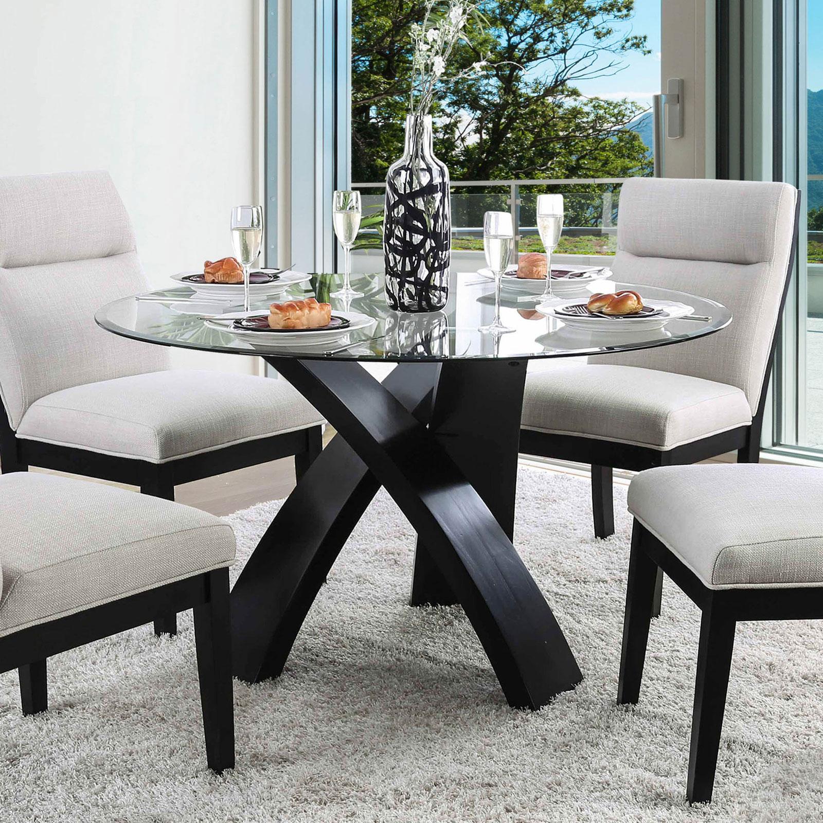  Furniture of America Round Jasmin Dining Table with Glass Top CM3393RT-TABLE IMAGE 2