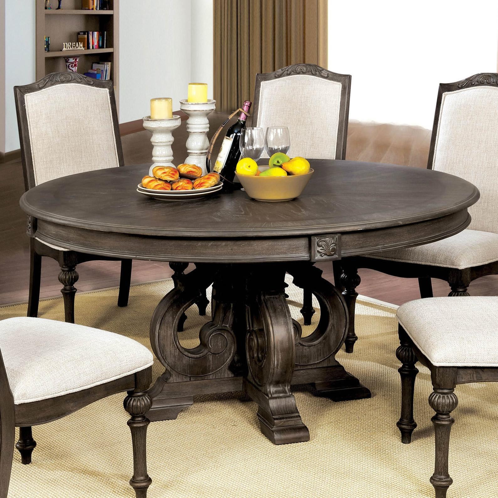  Furniture of America Round Arcadia Dining Table with Pedestal Base CM3150RT IMAGE 2