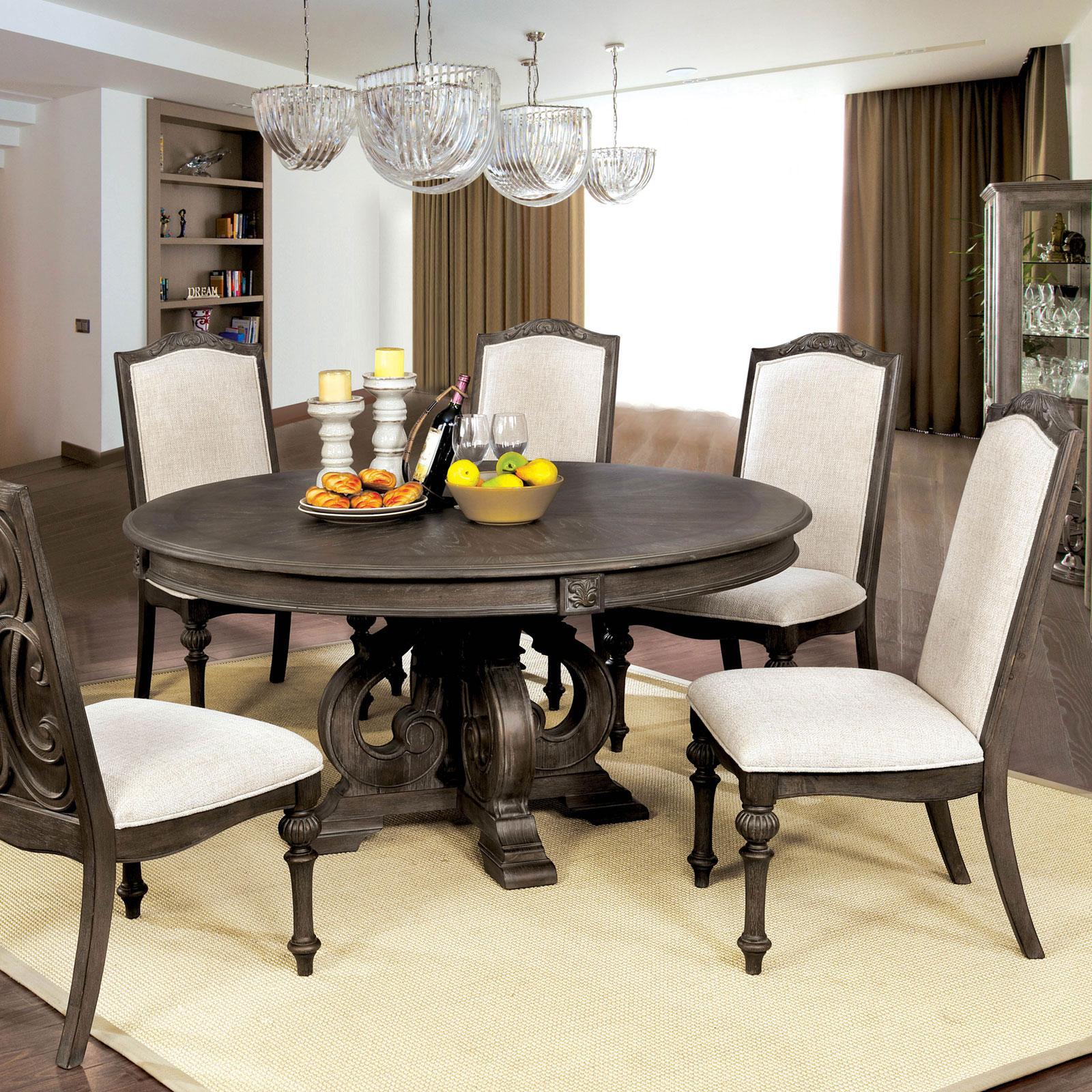  Furniture of America Round Arcadia Dining Table with Pedestal Base CM3150RT IMAGE 5
