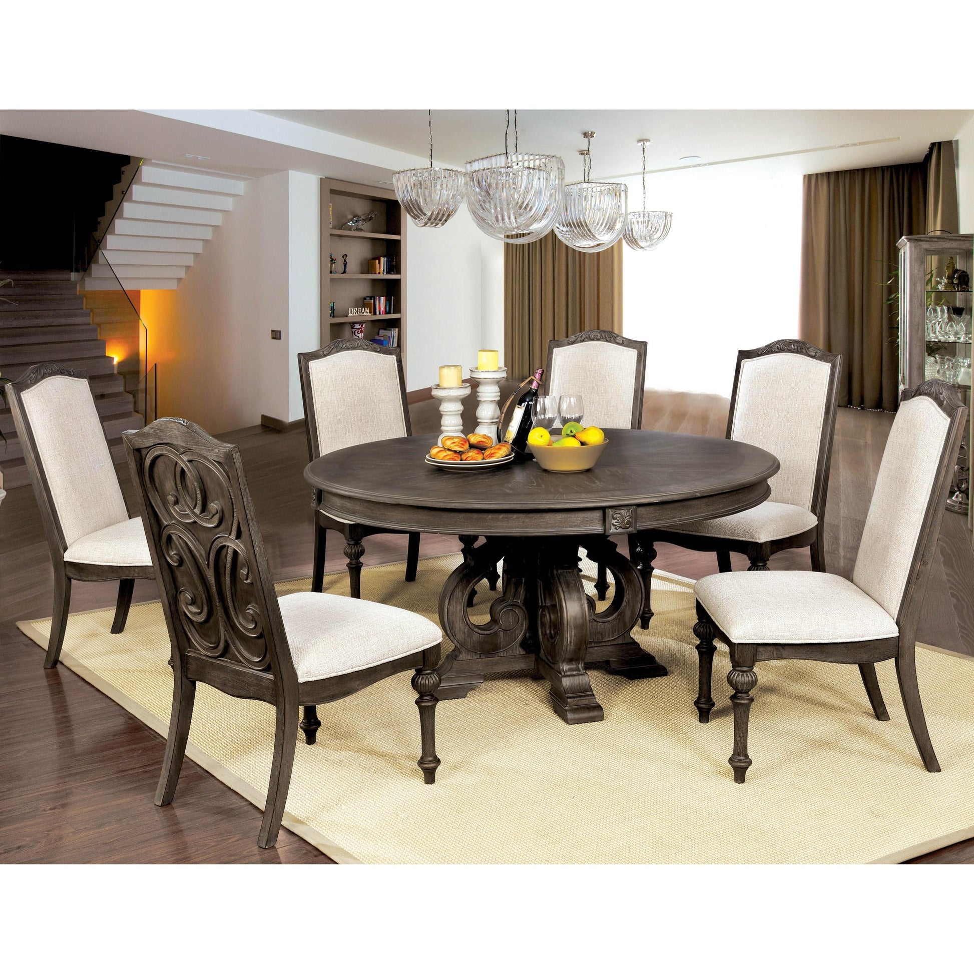  Furniture of America Round Arcadia Dining Table with Pedestal Base CM3150RT IMAGE 6